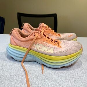 HOKA Bondi 8 Running Shoes Shell Coral/Peach Parfait Women's Size 10.5 B